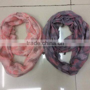 Flower printing Tassel Trim Infinity Loop Scarf