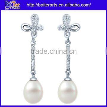 New ! Wholesale 925 Sterling Silver Diamond And Pearl Drop Earrings