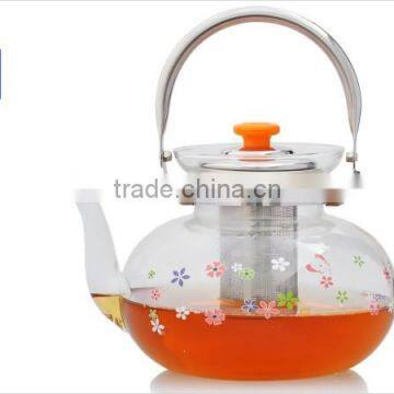 new style eco-friendly clear heat-resistant tea glass pot with filter and handle