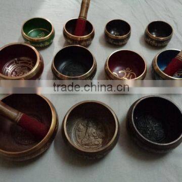 10 kgs mixed lot of brass tibetan singing bowls new coloured