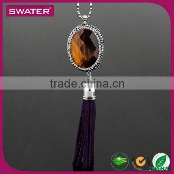 2016 Latest Selling Product Brown Gemstone Tassel Macrame Necklace