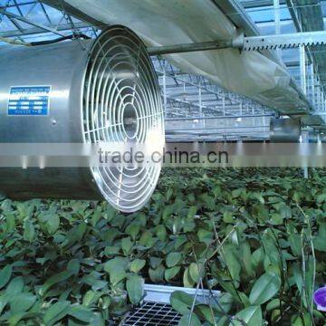 JWA- air circulation fan hanging in greenhouse