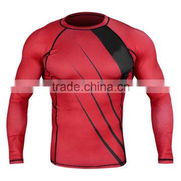 Custom Logo And Design Print Digital Sublimation BJJ MMA Rash Guards Supplier, Black And Red Long Sleeves Rash Guard 07 Color