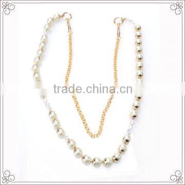 Ladies Sweater Gold Long Chain Pearl Necklace And Round Clasp