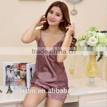 wholesale women sexy two-piece summer short solid color pure silk pajamas