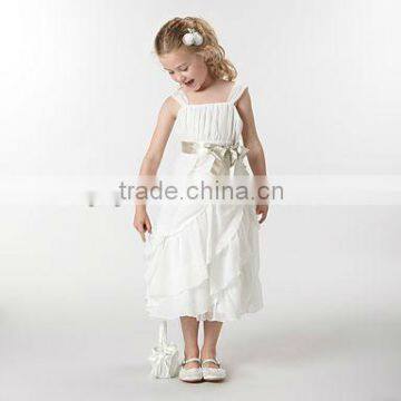 Wedding Cute Spaghetti Straps Pleated Sash Flower Girl Dress TT-17