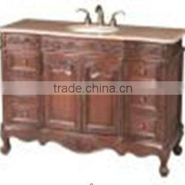 Vintage single sink wooden vanity cabinet and top