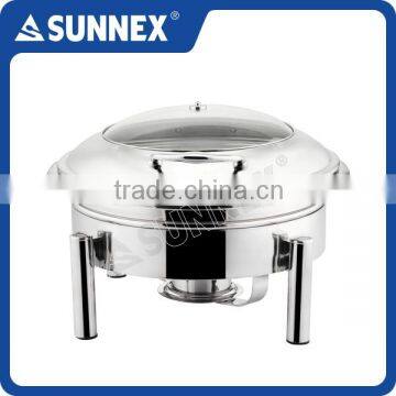 SUNNEX Stainless Steel Mirror Polished Hydraulic Hinge Round 6.8Ltr. Induction Chafer / Buffet Chafing Dish