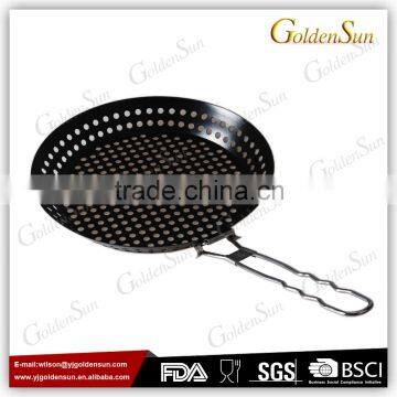 Round Grilling Wok With Stainless Steel Handle