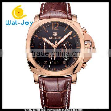 WJ-5483L Megir top brand fashion waterproof luminous multifunction men leather watch