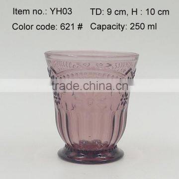 Press Wine Goblet,Hiball,DOF, Sundae Cup Color Glass in Purple With Sakura Design Embossed photo-5