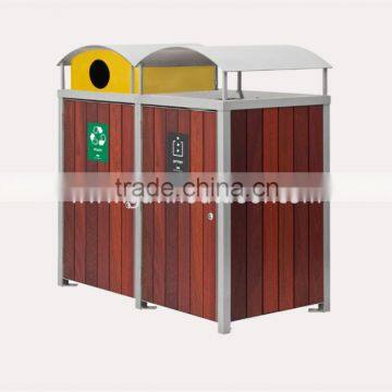 2 compartment recycling waste bin metal and wooden recycle bin