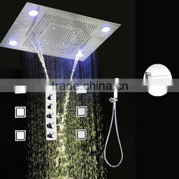 luxury bathroom accessories 5 in 1 multicolor remote control embed ceiling led rainfall waterfall shower set