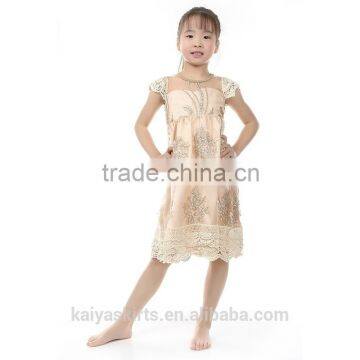 2016 newest easy wear little star gold embroidery net luxury kid evening dress