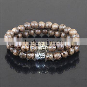 KJL-0075 Hot Fashion Men Custom Wooden Silver/Gold Buddha Beads Bracelet