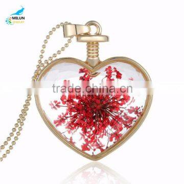 In stock flowers statement necklaces heart shape pendant necklace women DIY charm necklace aromatherapy locket necklace