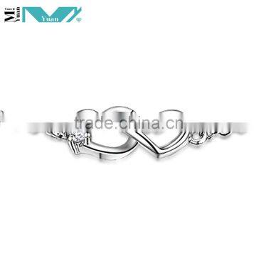 925 Sterling Silver Double Strand Heart Charm Bracelet Chain Bangle Womens Gift