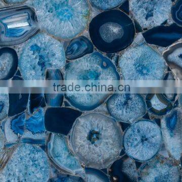 China Wholesale Grade A Ocean Blue Semi Precious Gemstone Agate Stone Slabs photo-3