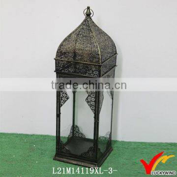 distressed metal casting antique style handcrafted iron candle lantern