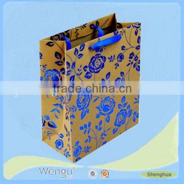 folding gold stamping kraft paper bag ,180g packing kraft recycled brown paper bag