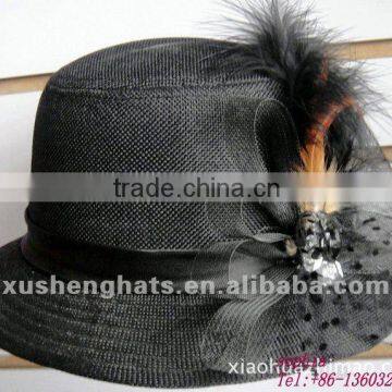 2012newest black cotton bucket feather hat .lady cotton hat.hot sell hat