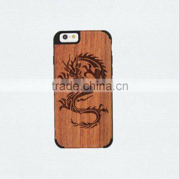 For Iphone 6 Wholesale Cell Phone Case Wood + pc With Laser Engrave Dragon and Fox