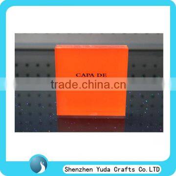 neon orange plexiglass acrylic carving block with logo, square cutting brand logo block