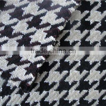 Classical Black and White Houndstooth Lady Coat Wool Fabric photo-3