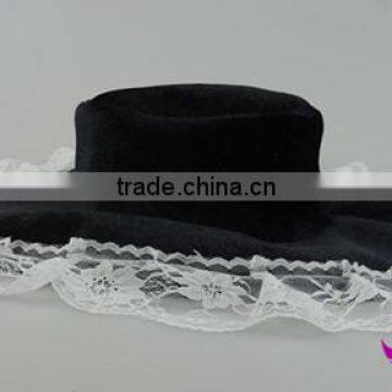 Black flannel pirate hat white lace for ladies