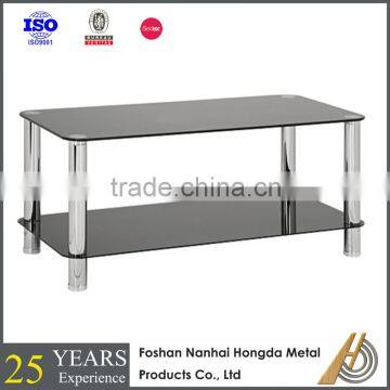 Modern glass coffee table with metal legs