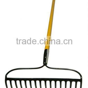 Bow rake with fiberglass tube and dip grip in garden tools