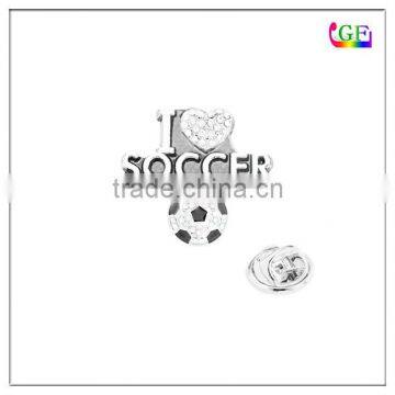 I love soccer football pendant rhinestone LAPEL PIN