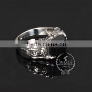 11MM Stainless Steel Vintage Antiqued Silver AAA Black Zircon Ring Fashion Ring Steam Punk Jewelry 6240012