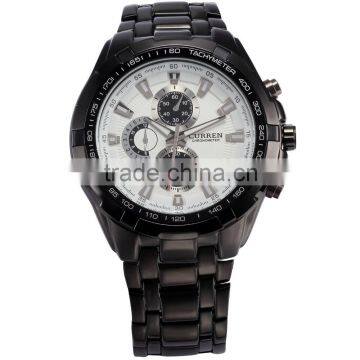CURREN Military Black Steel Band White Dial Quartz Outdoor Sport Mens Wrist Watch