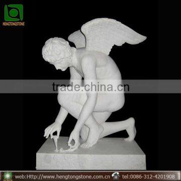 Hand Carved White Marble Nude Male Angel Statue