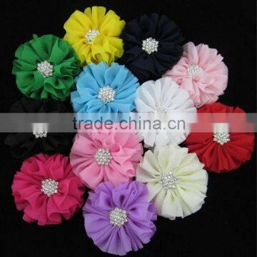 Fashion 2.4" Solid Chiffon Flower with Rhinestone for Baby Hair Accessories Baby Flower Kids Hair Accessories IN STOCK