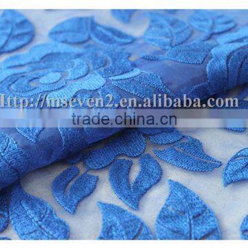 Applique Blue Rose Embroidery Tulle Lace Fabric Chemical Mesh Guipure Dress Fabric photo-6