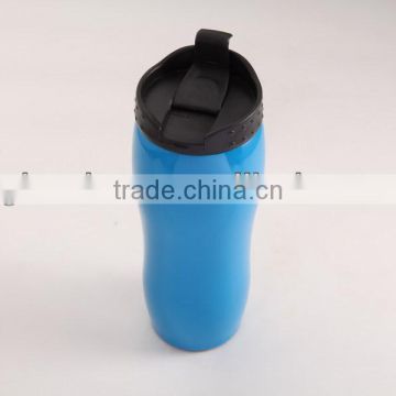 Blue double layer coffee cup with silicone lid