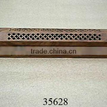 wooden incense coffin burner brass inlay