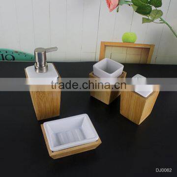 Chaozhou factory direct wholesale European ceramic bath accessaries, bathroom set with wooden wrapping