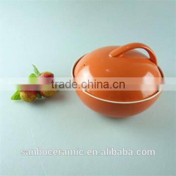 Ceramic soup pot/orange cooking soup pot/small tureen unique shape orange color glazed