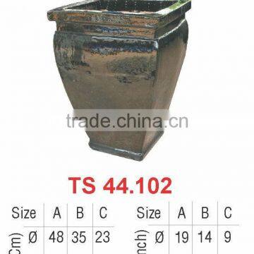 Vietnam Black Glazed Outdoor Pottery Flower Pot