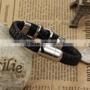 2017 Custom Mens Wholesale Black Braided Leather Bracelet photo-3