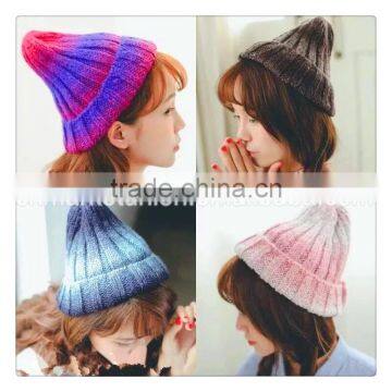 100% Acrylic Female Striped and Knitted Clolorful Hat photo-2