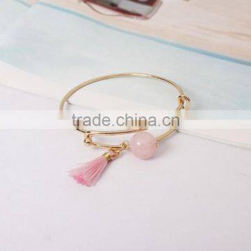 pink crystal quartz and tassel gold wire bangle natural stone gold wire bangle