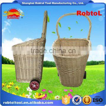 Unique Vintage Willow Weaved Woven Wicker Shopping Trolley Wheels Basket Cart photo-2