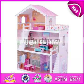 2017 New design girls miniature toys wooden doll house kits W06A083