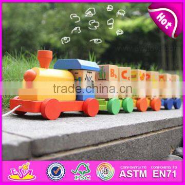 Colourful ABC Letters Wooden Rotational Train Pull Along Toy,Best Selling Wooden ABC Train Toy With Blocks W05C027 photo-5