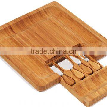 100% Natural Bamboo Cheese Board & Cutlery Set with Slide-Out Drawer/cheese board with knife