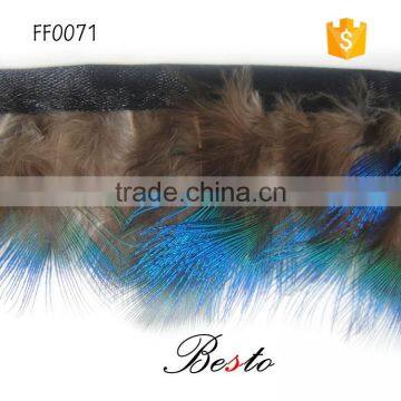 China factory handmade fabric trimming feathers wholesale dyed blue feather trimming